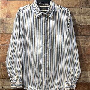 Tasso-Elba Men's Long-Sleeve Striped fitted Dress Shirt - large